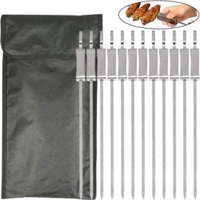 img 4 attached to 🍢 ATPWONZ Barbecue Skewers - 12 Pack of 14"/35cm Long Reusable Stainless Steel BBQ Skewers - Heavy Duty Metal Kebab Skewers - 0.6cm Flat Grilling Skewers with Handy Storage Pouch