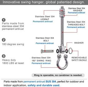 img 3 attached to 🪁 BeneLabel Set of 6 Heavy Duty Swing Hangers - 1800LB Capacity, Stainless Steel 304, Antirust, for Wood Beam & I-Beam, Yoga Hammock Chair, Sandbag, Hardware Swing Sets - 180° Swing, 9.25