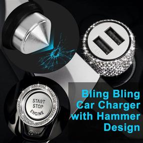 img 1 attached to 💎 Набор аксессуаров для автомобиля Bling Bling: 3 упаковки для женщин девушек - алмазная кристальная обложка руля, быстрая зарядка USB, блестящее кольцо стартовой кнопки.