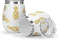 🍍 wdg pineapple wine glasses: 2-pack stainless steel tumblers, 10oz double wall vacuum insulated - perfect for cocktails, beer, home, and office логотип