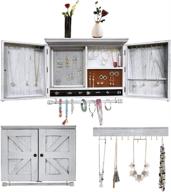 📿 joysfit rustic wall mounted jewelry organizer: wooden barndoor decor for necklaces, earrings, bracelets, rings (white) logo