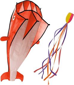 img 4 attached to 🐬 Vibrant Orange Dolphin Breeze 3D Kite: Large Frameless Soft Parafoil Giant for Beach & Windy Days - Perfect Gift for Kids & Family!