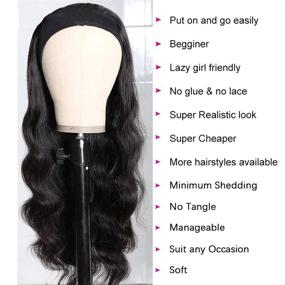 img 2 attached to 🏾 Body Wave Wet and Wavy Headband Wig for Black Women - 18 Inch Human Hair Headband Wig with Glueless Machine Made Construction, Natural Color, and 150% Density