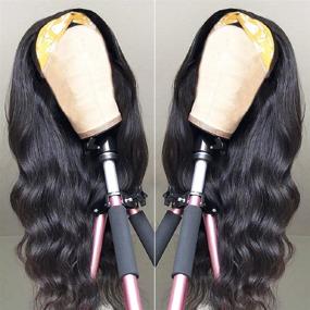 img 3 attached to 🏾 Body Wave Wet and Wavy Headband Wig for Black Women - 18 Inch Human Hair Headband Wig with Glueless Machine Made Construction, Natural Color, and 150% Density