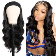 🏾 body wave wet and wavy headband wig for black women - 18 inch human hair headband wig with glueless machine made construction, natural color, and 150% density logo