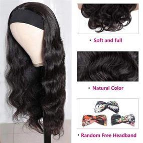 img 1 attached to 🏾 Body Wave Wet and Wavy Headband Wig for Black Women - 18 Inch Human Hair Headband Wig with Glueless Machine Made Construction, Natural Color, and 150% Density