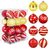 🎄 mceast 24-piece christmas ball ornaments: painting, glittering & shatterproof decorative baubles in 8 patterns for red and gold christmas tree decorations логотип