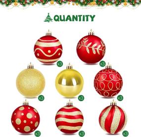 img 2 attached to 🎄 MCEAST 24-Piece Christmas Ball Ornaments: Painting, Glittering & Shatterproof Decorative Baubles in 8 Patterns for Red and Gold Christmas Tree Decorations