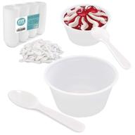 🍽️ 250 pack of 2 oz disposable white plastic cups and 3 inch mini tasting spoons for food sampling - perfect for restaurants, catering, parties, appetizers, souffle, dressings, ice cream, desserts logo