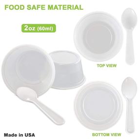 img 1 attached to 🍽️ 250 Pack of 2 oz Disposable White Plastic Cups and 3 Inch Mini Tasting Spoons for Food Sampling - Perfect for Restaurants, Catering, Parties, Appetizers, Souffle, Dressings, Ice Cream, Desserts