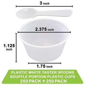 img 2 attached to 🍽️ 250 Pack of 2 oz Disposable White Plastic Cups and 3 Inch Mini Tasting Spoons for Food Sampling - Perfect for Restaurants, Catering, Parties, Appetizers, Souffle, Dressings, Ice Cream, Desserts