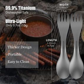 img 2 attached to 🍴 OUTXE Titanium 2 in 1 Fork and Spoon Combo 2-Pack: Lightweight Camping Utensil for Backpacking, Hiking, Outdoors - Eco-Friendly Spork