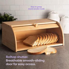 img 3 attached to 🍞 Klee Large Natural Bamboo Roll Top Wood Bread Box - Farmhouse Style, No Assembly Required, Ideal for Kitchen Countertop