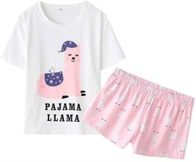 img 4 attached to 🦙 YIJIU Women's Short Sleeve Tee and Shorts Pajama Set with Adorable Alpaca Print – Comfortable Sleepwear