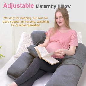 img 2 attached to 🤰 FABPAT Полноценная беременност Pillow: регулируемая беременная подушка формы H для сна, темно-серый бархат, с съемным чехлом и съемными дополнениями