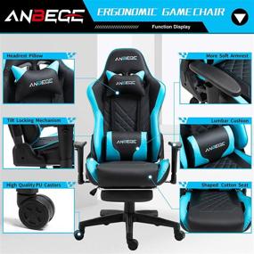 img 3 attached to 🎮 ANBEGE Gaming Chair - Ultimate Comfort with Retractable Footrest, 2D Armrest, & Adjustable Height - Blue