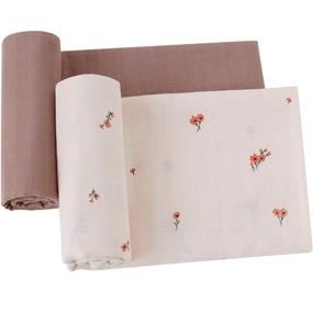 img 3 attached to LifeTree Organic Cotton Baby Swaddle Blanket: Large Muslin Wrap for Newborns, Solid Color/Flower Print, 47x47 inches
