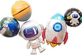 img 1 attached to 5Pcs Large Cute Outer Space Cartoon Balloons: Astronaut & Rocket Balloons for Kids Planet Themed Party Supplies, Baby Shower & Birthday Party Decorations (Colorful)