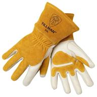 перчатки для сварщиков john tillman среднего размера из золотистой и жемчужной верхней кожи - 14 " - с подкладкой из флиса и манжетой из kevlar с разрезом на спине - 50 m - упаковка на карточке logo