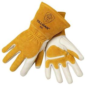 img 1 attached to John Tillman Medium Gold and Pearl Top Grain Split Back Cowhide MIG Welders Gloves - 14" - Fleece Lined with 4" Cuff and Kevlar Stitch - 50 M - Carded