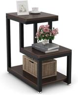 tribesigns rustic 3-tier bed side table night stand with storage shelf, dark walnut - ideal for living room and bedroom, easy assembly logo