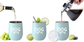 img 1 attached to 🐶 Fancyfams Dog Mom Gift: 12 oz Stainless Steel Stemless Wine Tumbler with Lid and Straw - Blue