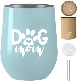 img 4 attached to 🐶 Fancyfams Dog Mom Gift: 12 oz Stainless Steel Stemless Wine Tumbler with Lid and Straw - Blue