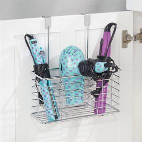 img 2 attached to mDesign Linelle Collection Chrome Hair Dryer Holder: Over Cabinet Storage for Hair Styling Tools - Blow Dryer, Flat Iron, Curling Wand, Straightener