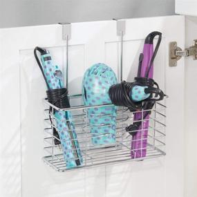 img 3 attached to mDesign Linelle Collection Chrome Hair Dryer Holder: Over Cabinet Storage for Hair Styling Tools - Blow Dryer, Flat Iron, Curling Wand, Straightener