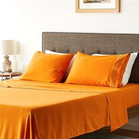 img 1 attached to Celine Linen Deluxe Bed Sheets - Ultra Soft, Cozy, and Wrinkle-Resistant 4-Piece Sheet Set with Deep Pockets - 1800 Thread Count Egyptian Quality - Queen Size in Vibrant Orange