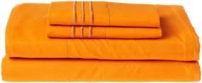 img 4 attached to Celine Linen Deluxe Bed Sheets - Ultra Soft, Cozy, and Wrinkle-Resistant 4-Piece Sheet Set with Deep Pockets - 1800 Thread Count Egyptian Quality - Queen Size in Vibrant Orange