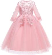 🌸 kids' flower girl long lace bridesmaid dress with 3/4 sleeves, sequins, and maxi tulle – perfect for pageant, ball gown, or wedding party logo