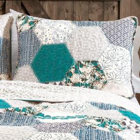 img 3 attached to Lush Decor Briley Quilt 3 Piece Reversible Hexagon Patchwork Bedding Set, King Size, in Turquoise