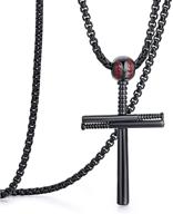 🏀 rehoboth baseball bat cross pendant necklace for boy men women - adjustable stainless steel chain in black, gold, and silver (22+2 inches) logo