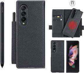 img 4 attached to Woluki Galaxy Z Fold 3 Case with S Pen Holder: Ultimate Magnetic Wallet Phone Cover for Samsung Galaxy Z Fold 3 5G (Black)