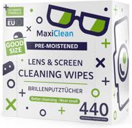 maxi clean lens wipes - 440 pre-moistened eyeglass cleaner wipes - ideal for glasses, laptop screens, binoculars, optical lenses, watch screens - european made logo