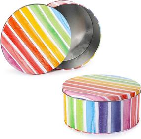 img 2 attached to 🌈 Yopay 3-Pack Rainbow Pattern Cookie Tins - 7" Wide by 3.2" Tall for Storing Patisseries, Puff Pastries, Craft Supplies, Easter, Special Occasion, and Holidays - Round Baking Cake Gift Tins