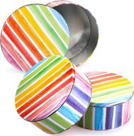 🌈 yopay 3-pack rainbow pattern cookie tins - 7" wide by 3.2" tall for storing patisseries, puff pastries, craft supplies, easter, special occasion, and holidays - round baking cake gift tins логотип