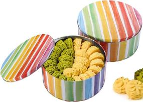 img 1 attached to 🌈 Yopay 3-Pack Rainbow Pattern Cookie Tins - 7" Wide by 3.2" Tall for Storing Patisseries, Puff Pastries, Craft Supplies, Easter, Special Occasion, and Holidays - Round Baking Cake Gift Tins