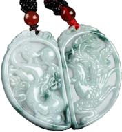 🐉 a beautiful pair of chinese natural green jade a jadeite dragon phoenix amulet pendant (heart-shaped, white & green) логотип