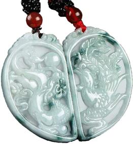 img 4 attached to 🐉 A Beautiful Pair of Chinese Natural Green Jade A Jadeite Dragon Phoenix Amulet Pendant (Heart-shaped, White & Green)