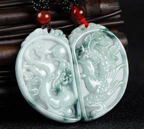 img 3 attached to 🐉 A Beautiful Pair of Chinese Natural Green Jade A Jadeite Dragon Phoenix Amulet Pendant (Heart-shaped, White & Green)