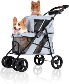 img 1 attached to 🐾 Premium Double Pet Stroller for Dogs and Cats - Lightweight, Sturdy, Foldable - Perfect for Travel with Multiple Small and Medium Pets