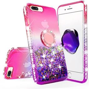 img 2 attached to 📱 SOGA Liquid Quicksand Rhinestone Phone Case for iPhone 8 Plus/7 Plus - Pink on Purple | Cute Cover with Metal Diamond Ring Stand, Lanyard & Magnetic Car Mount Compatibility