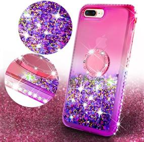 img 3 attached to 📱 SOGA Liquid Quicksand Rhinestone Phone Case for iPhone 8 Plus/7 Plus - Pink on Purple | Cute Cover with Metal Diamond Ring Stand, Lanyard & Magnetic Car Mount Compatibility