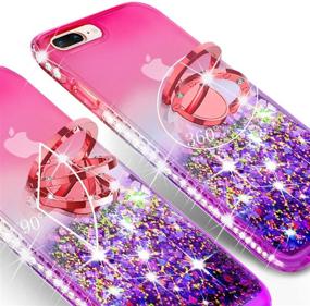 img 1 attached to 📱 SOGA Liquid Quicksand Rhinestone Phone Case for iPhone 8 Plus/7 Plus - Pink on Purple | Cute Cover with Metal Diamond Ring Stand, Lanyard & Magnetic Car Mount Compatibility