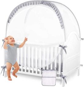 img 4 attached to ZXPLO Baby Safety Crib Tent - Protect Your Baby with Pop-Up Mosquito Net Canopy Cover & Diaper Storage Bag (Gray)