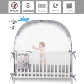 img 1 attached to ZXPLO Baby Safety Crib Tent - Protect Your Baby with Pop-Up Mosquito Net Canopy Cover & Diaper Storage Bag (Gray)