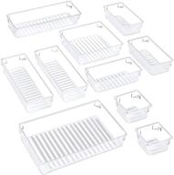 puroma 10-pcs desk drawer organizer trays - clear plastic bins in 5 sizes for maximizing storage in kitchen, bathroom, and makeup drawers - perfect for utensils, jewelries, gadgets, and more логотип