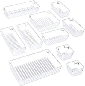 img 4 attached to Puroma 10-pcs Desk Drawer Organizer Trays - Clear Plastic Bins in 5 Sizes for Maximizing Storage in Kitchen, Bathroom, and Makeup Drawers - Perfect for Utensils, Jewelries, Gadgets, and More